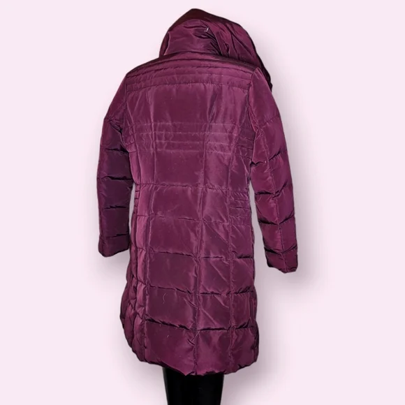 Kenneth Cole Plum Purple Feather Down Mid Trench Coat Jacket Parka Sz.M - Picture 2 of 9